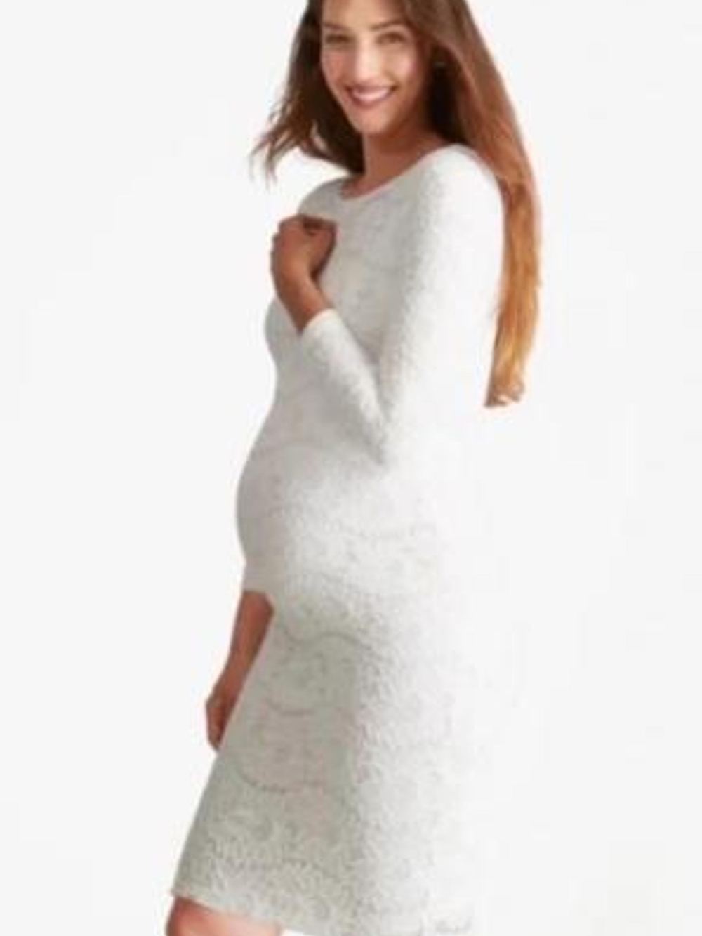 Ingrid & Isabel White Lace Long Sleeve Maternity Dress Size Small